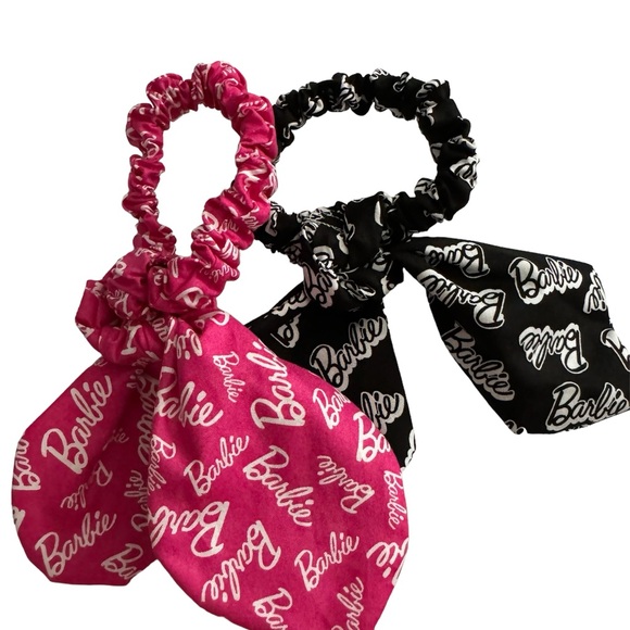 Barbie scarf tie scrunchie hand made USA pink script cotton rare print summer - Picture 3 of 3